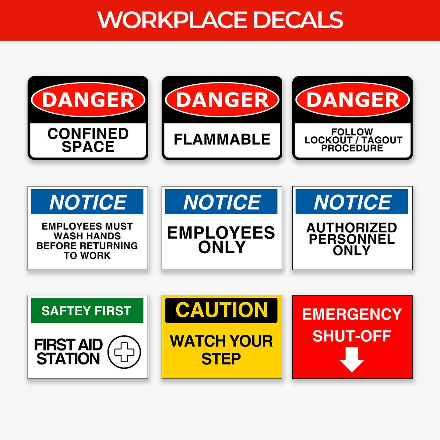 StickerJet Follow Lockout / Tagout Procedure 3.5""x5"" and 5""x7"" Workplace Stickers - Pack of 5 Individually Cut Rectangle Premium Vinyl Decals, Waterproof, Weatherproof, Scratch-proof, UV resistant