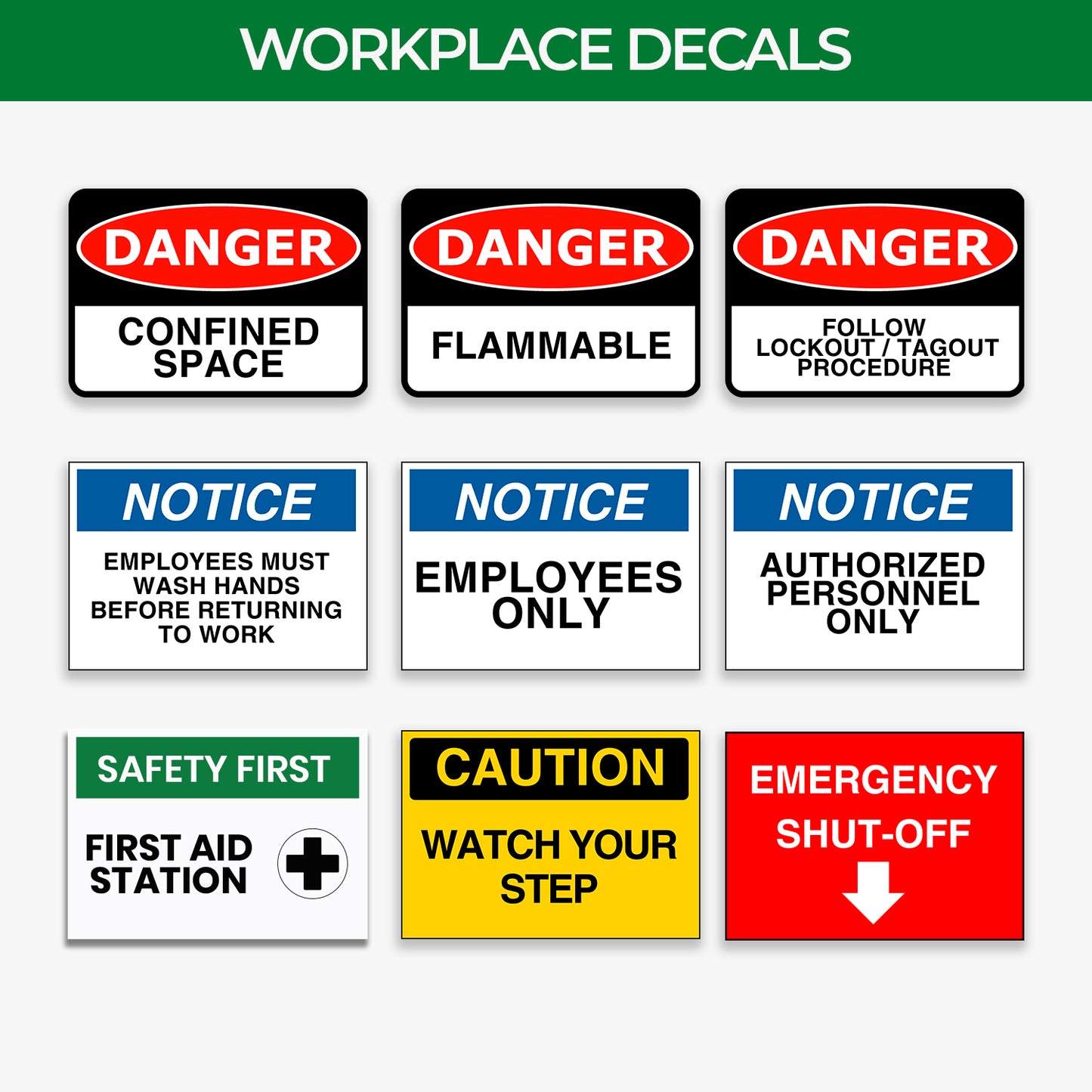 StickerJet First Aid Station 3.5""x5"" and 5""x7"" Workplace Stickers - Pack of 5 Individually Cut Rectangle Premium Vinyl Decals, Waterproof, Weatherproof, Scratch-proof, UV resistant