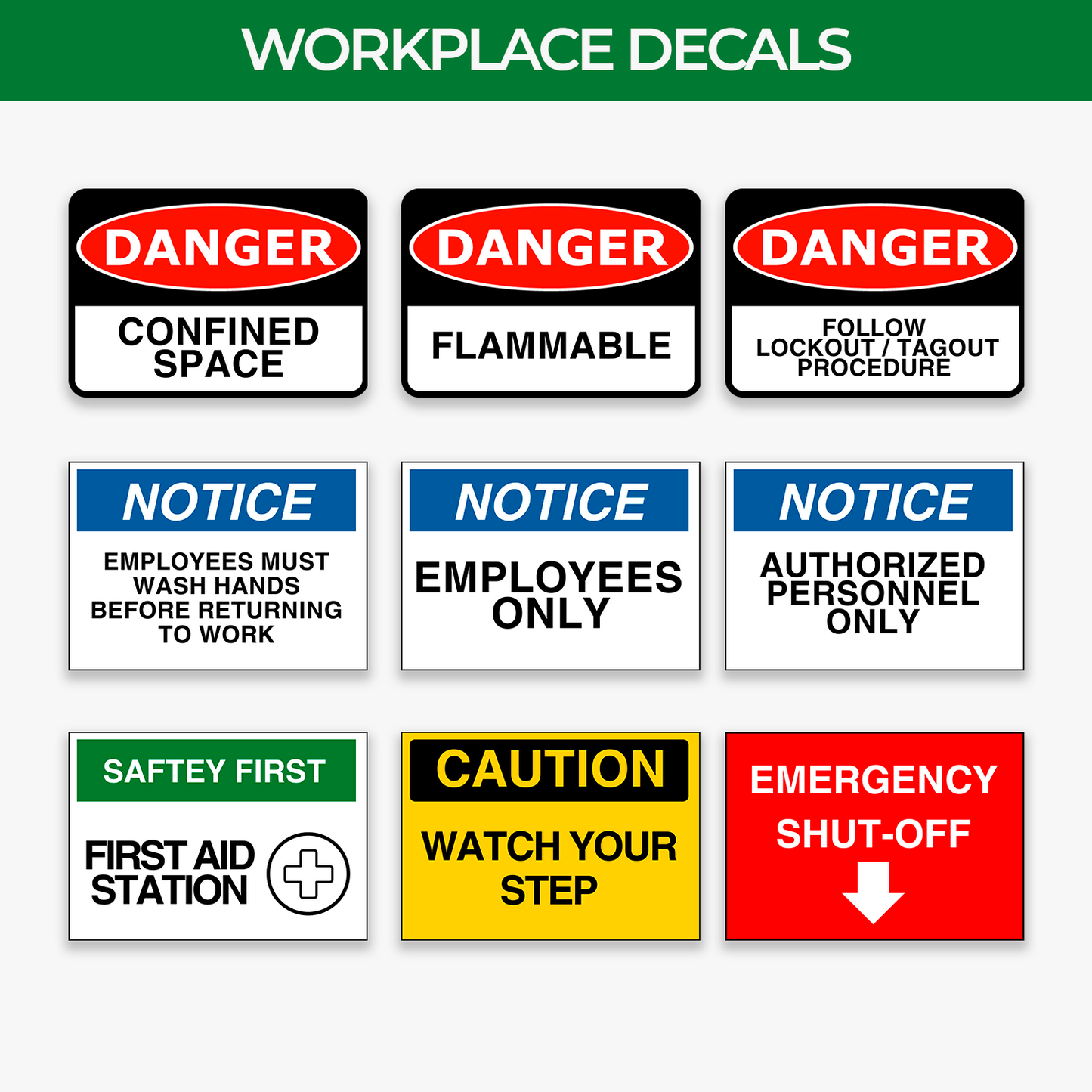 StickerJet Emergency Shut-Off 3.5""x5"" and 5""x7"" Workplace Stickers - Pack of 5 Individually Cut Rectangle Premium Vinyl Decals, Waterproof, Weatherproof, Scratch-proof, UV resistant
