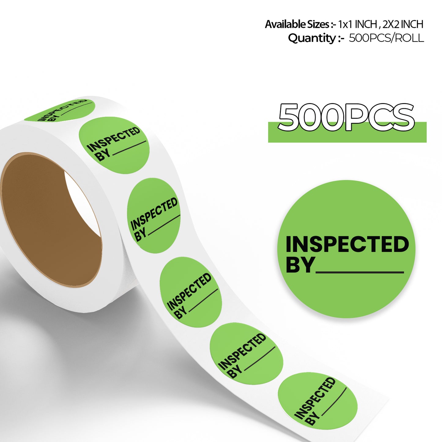 StickerJet Inspected By – OSHA Quality Control Roll Labels – 1" And 2" Circle Labels – 500 Qty/Roll – Paper, Easy Peel And Stick, Strong Adhesive, Made In USA