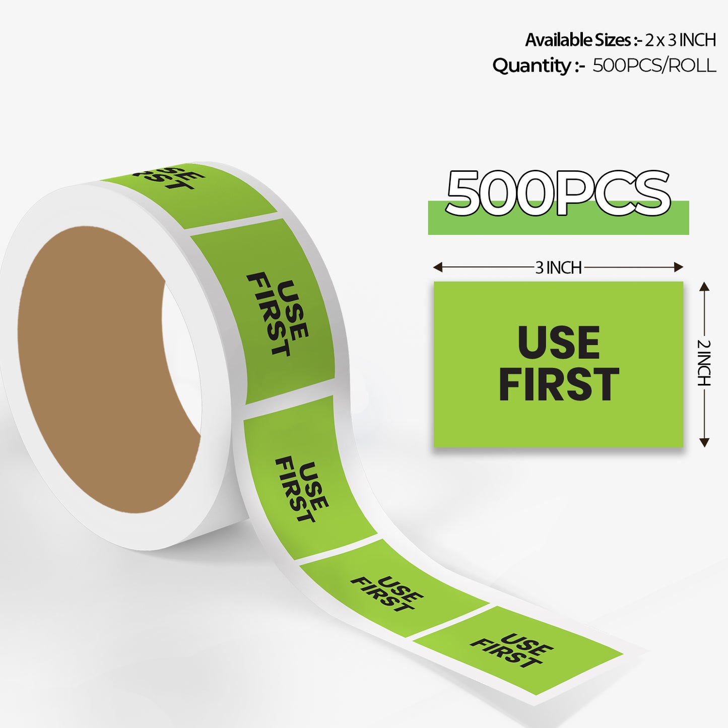 StickerJet Use First – OSHA Inventory Control Roll Labels – 2x3" Rectangle Labels – 500 Qty/Roll – Paper, Easy Peel And Stick, Strong Adhesive, Made In USA
