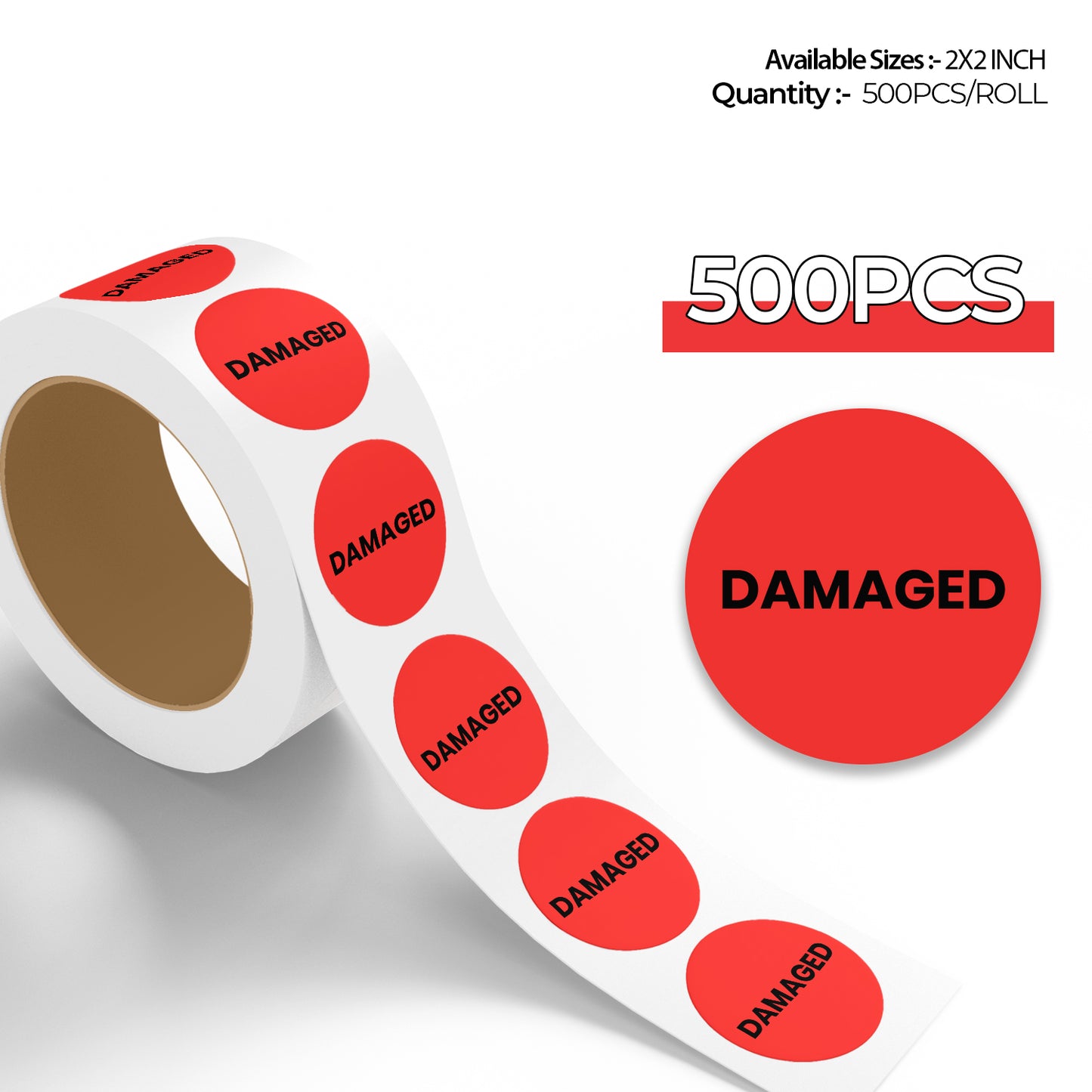 StickerJet Damaged – OSHA Quality Control Roll Labels – 2" Circle Labels – 500 Qty/Roll – Paper, Easy Peel And Stick, Strong Adhesive, Made In USA