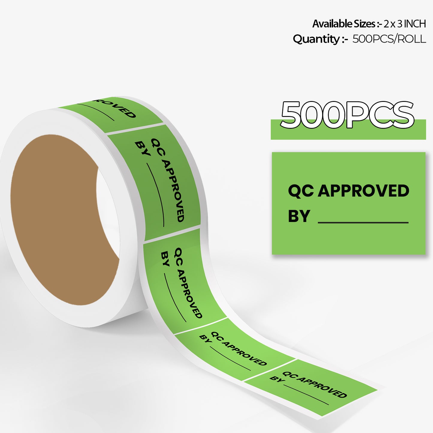 StickerJet QC Approved By – OSHA Quality Control Roll Labels – 2x3" Rectangle Labels – 500 Qty/Roll – Paper, Easy Peel And Stick, Strong Adhesive, Made In USA