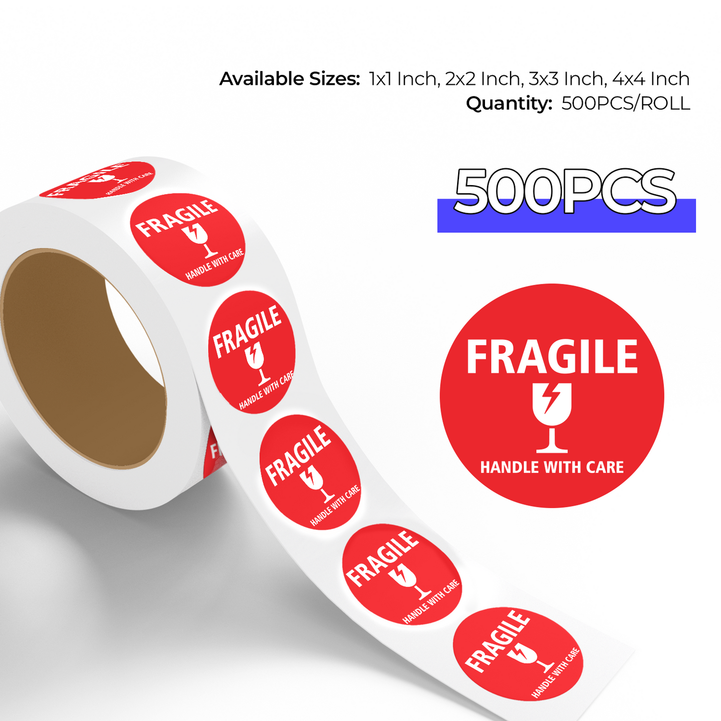 Fragile Handle With Care 1 - Roll / Sheet- 1"x1" / 2"x2" / 3"x3" / 4"x4"