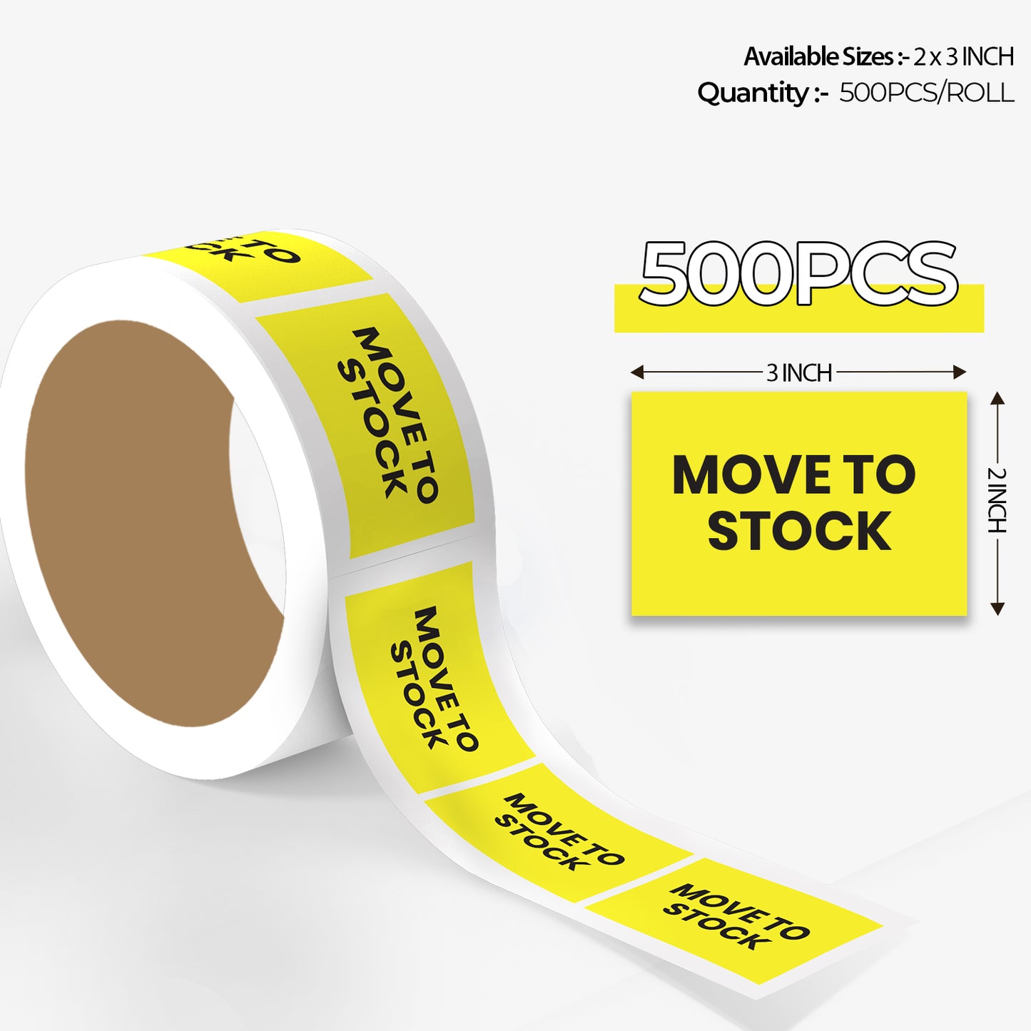 StickerJet Move To Stock – OSHA Inventory Control Roll Labels – 2x3" Rectangle Labels – 500 Qty/Roll – Paper, Easy Peel And Stick, Strong Adhesive, Made In USA