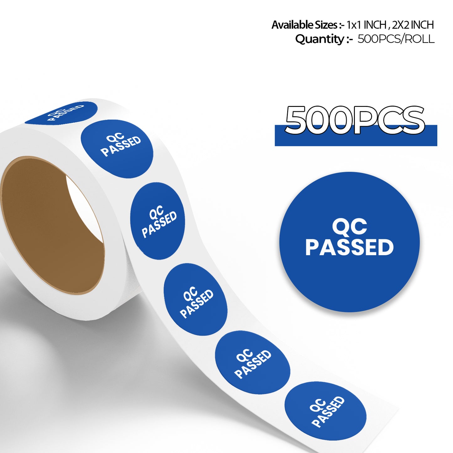 StickerJet QC Passed – OSHA Quality Control Roll Labels – 1" And 2" Circle Labels – 500 Qty/Roll – Paper, Easy Peel And Stick, Strong Adhesive, Made In USA