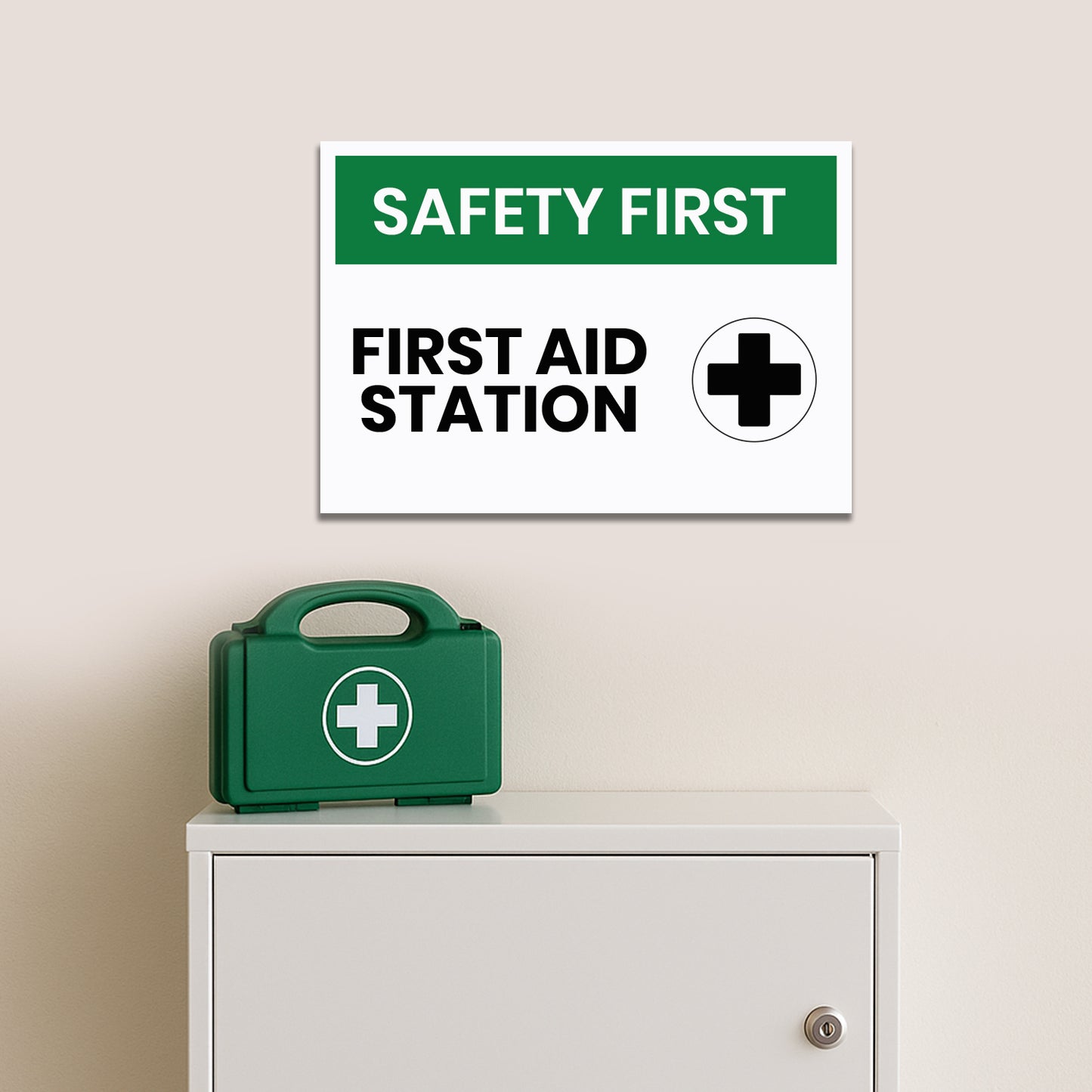 StickerJet First Aid Station 3.5""x5"" and 5""x7"" Workplace Stickers - Pack of 5 Individually Cut Rectangle Premium Vinyl Decals, Waterproof, Weatherproof, Scratch-proof, UV resistant