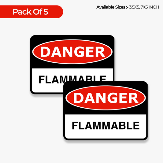 StickerJet Flammable 3.5""x5"" and 5""x7"" Workplace Stickers - Pack of 5 Individually Cut Rectangle Premium Vinyl Decals, Waterproof, Weatherproof, Scratch-proof, UV resistant
