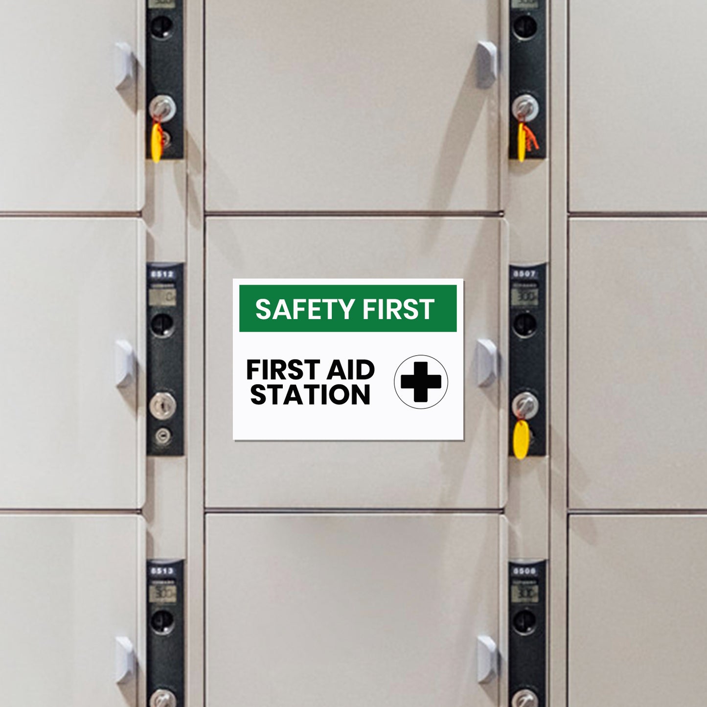 StickerJet First Aid Station 3.5""x5"" and 5""x7"" Workplace Stickers - Pack of 5 Individually Cut Rectangle Premium Vinyl Decals, Waterproof, Weatherproof, Scratch-proof, UV resistant