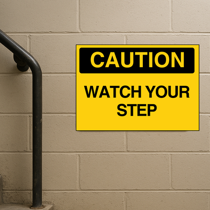 StickerJet Watch Your Step 3.5""x5"" and 5""x7"" Workplace Stickers - Pack of 5 Individually Cut Rectangle Premium Vinyl Decals, Waterproof, Weatherproof, Scratch-proof, UV resistant