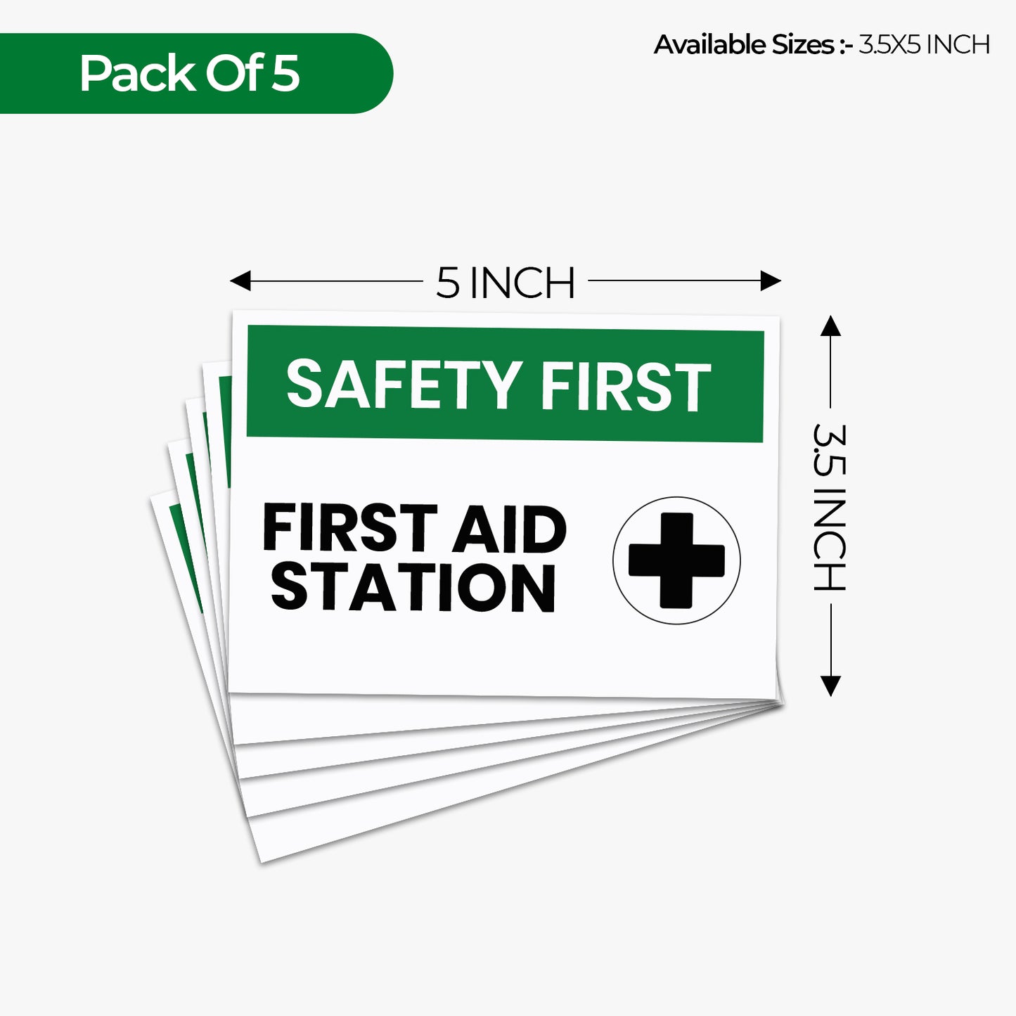 StickerJet First Aid Station 3.5""x5"" and 5""x7"" Workplace Stickers - Pack of 5 Individually Cut Rectangle Premium Vinyl Decals, Waterproof, Weatherproof, Scratch-proof, UV resistant