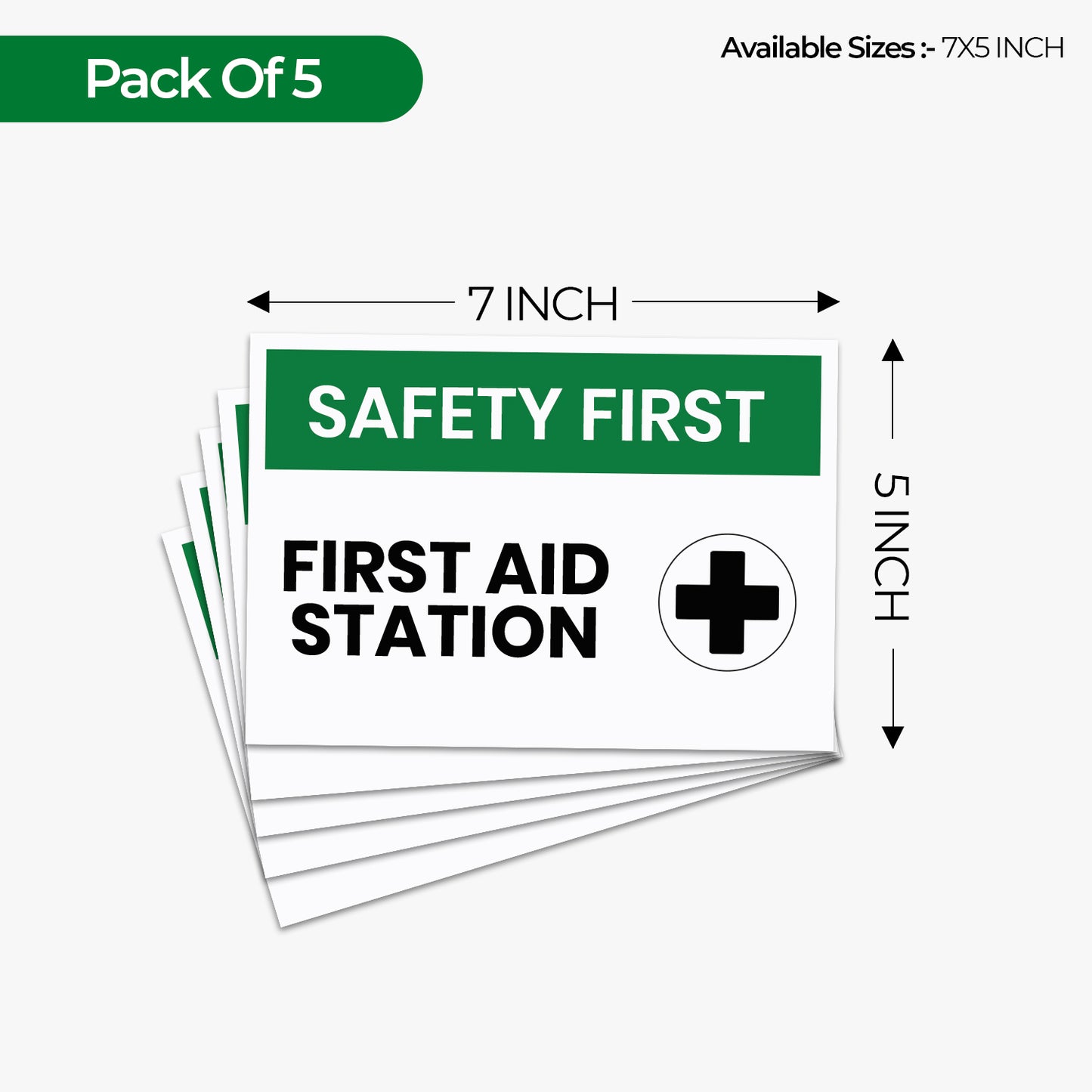 StickerJet First Aid Station 3.5""x5"" and 5""x7"" Workplace Stickers - Pack of 5 Individually Cut Rectangle Premium Vinyl Decals, Waterproof, Weatherproof, Scratch-proof, UV resistant