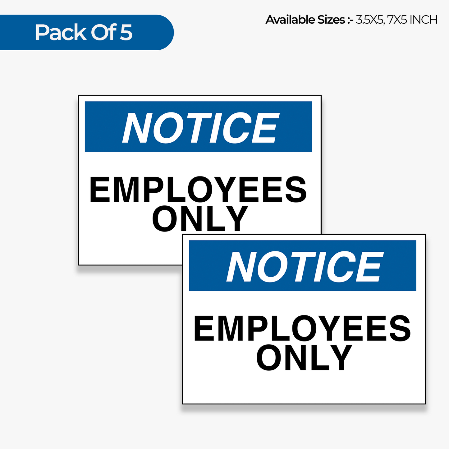 StickerJet Employees Only 3.5""x5"" and 5""x7"" Workplace Stickers - Pack of 5 Individually Cut Rectangle Premium Vinyl Decals, Waterproof, Weatherproof, Scratch-proof, UV resistant