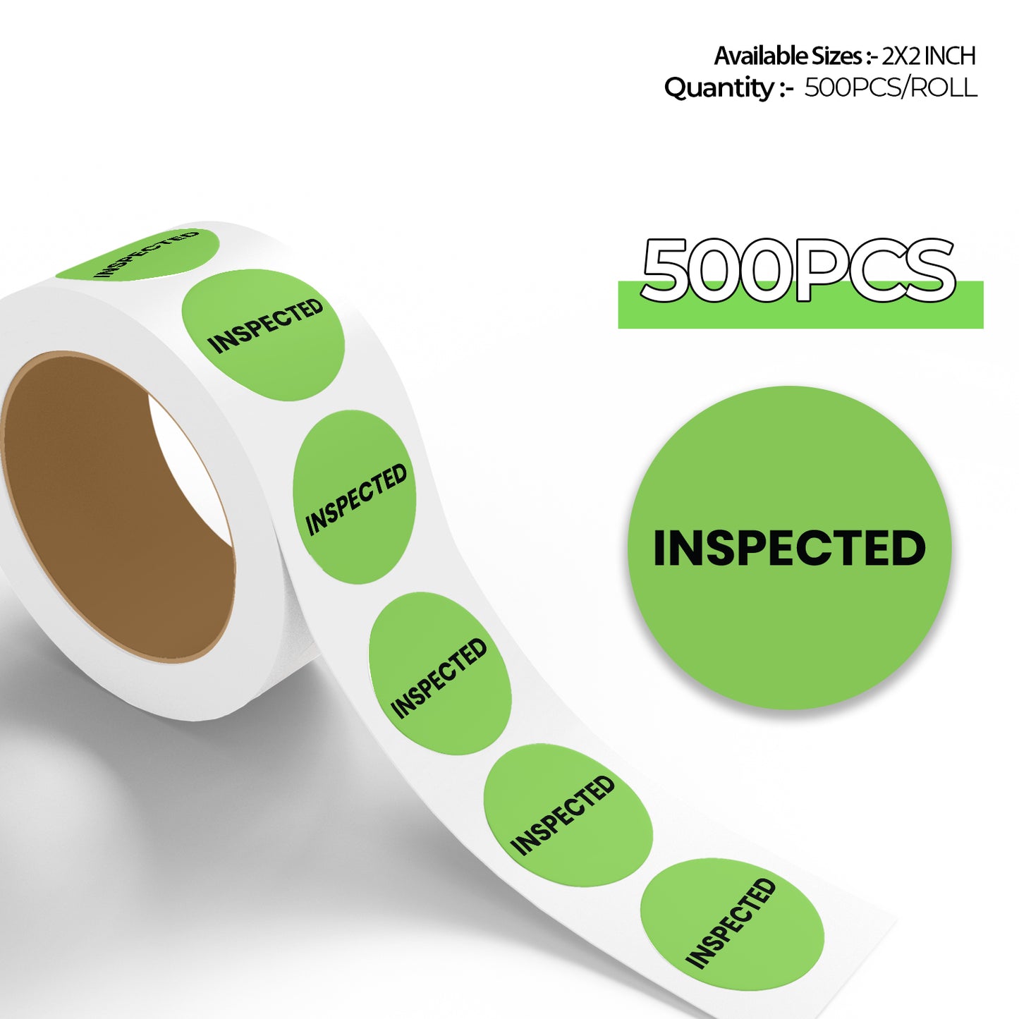 StickerJet Inspected – OSHA Quality Control Roll Labels – 2" Circle Labels – 500 Qty/Roll – Paper, Easy Peel And Stick, Strong Adhesive, Made In USA