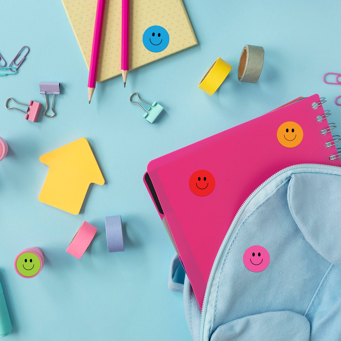 Multi Color Smiley Face - 500 Labels/Roll - 1"x1" / 2"x2" / 3"x3"