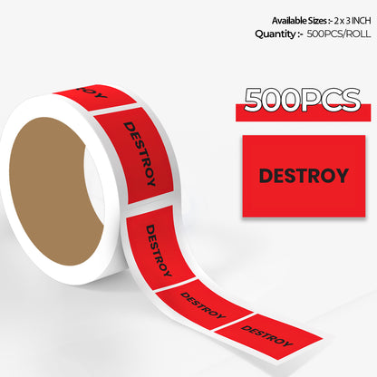 StickerJet Destroy – OSHA Inventory Control Roll Labels – 2x3" Rectangle Labels – 500 Qty/Roll – Paper, Easy Peel And Stick, Strong Adhesive, Made In USA