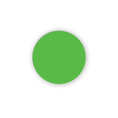 "Fluorescent Green Dot Labels, single solid round colored dot stickers for inventory and color coding on white background."
