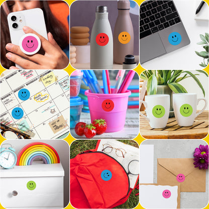 Multi Color Smiley Face - 500 Labels/Roll - 1"x1" / 2"x2" / 3"x3"