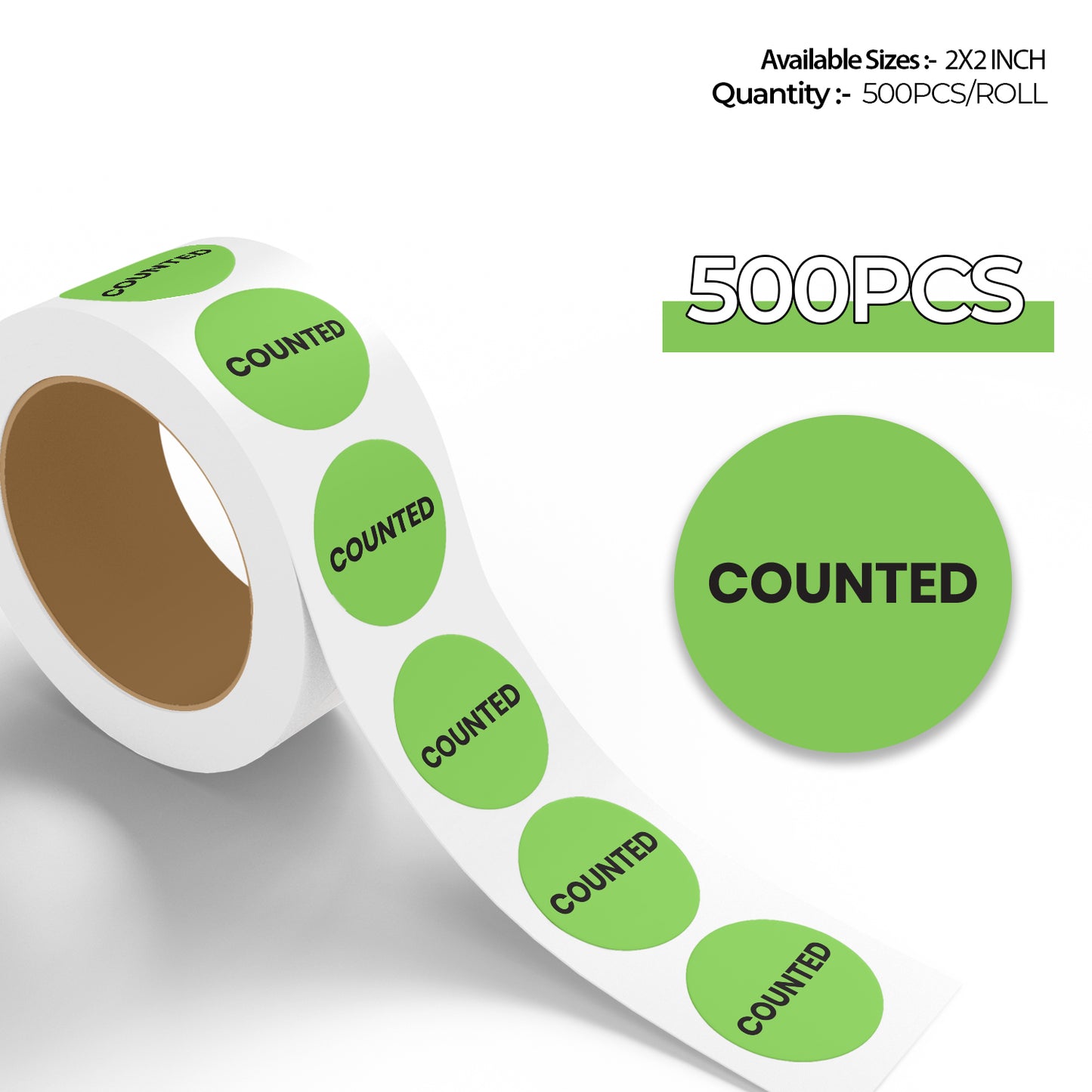 StickerJet Counted – OSHA Inventory Control Roll Labels – 2" Circle Labels – 500 Qty/Roll – Paper, Easy Peel And Stick, Strong Adhesive, Made In USA