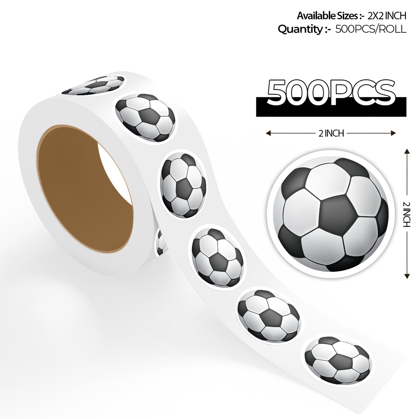Soccer Ball - 500 Labels/Roll - 2"x2"