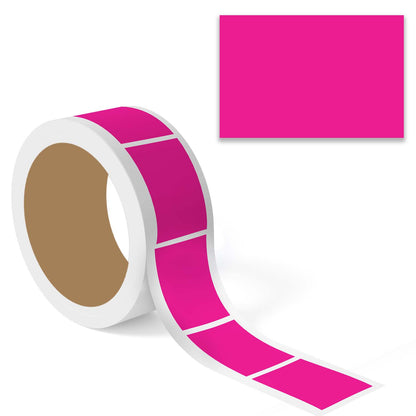 "Fluorescent Pink Color Code Rectangle Labels sticker roll with enlarged preview, solid rectangular colored label stickers on white background."