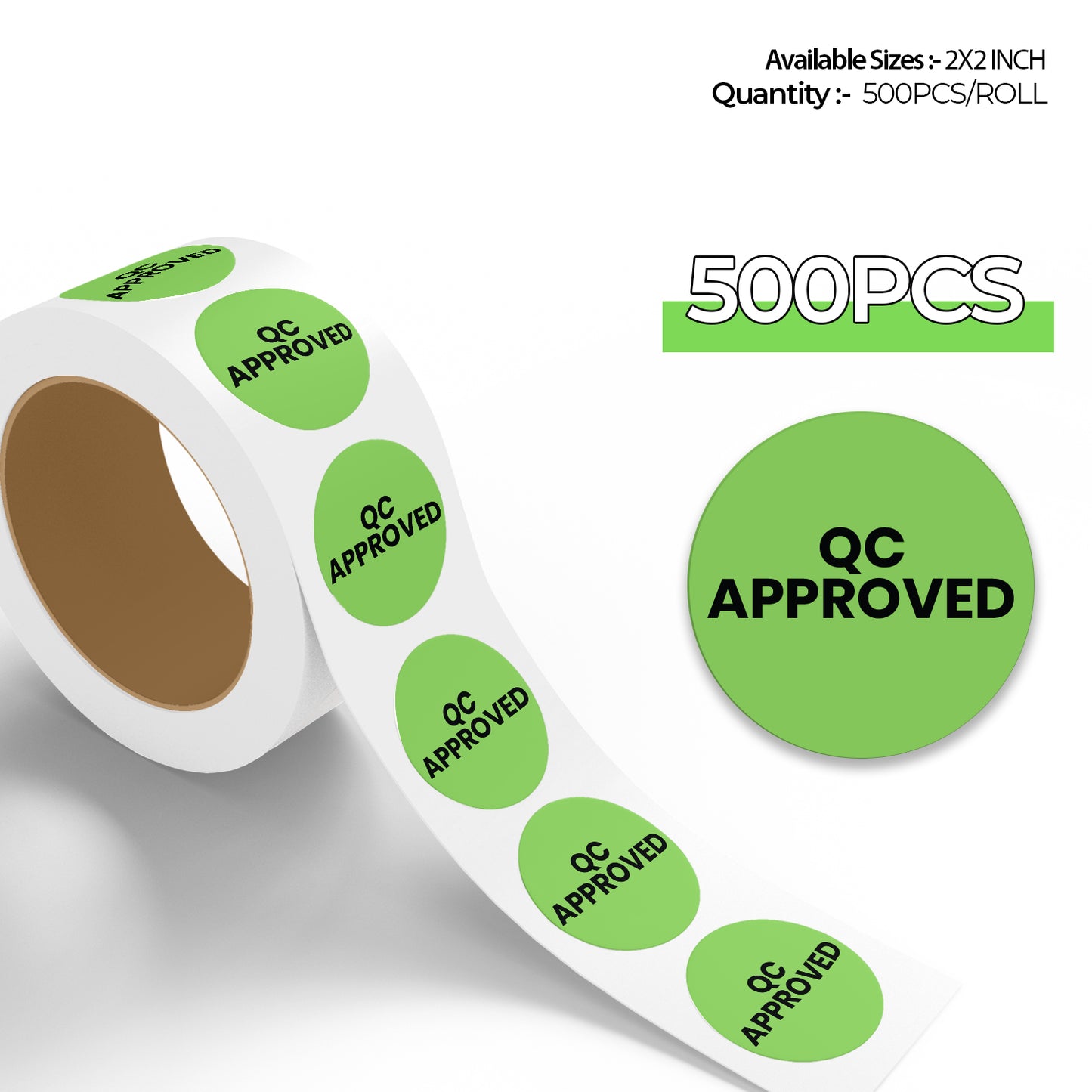 StickerJet QC Approved – OSHA Quality Control Roll Labels – 2" Circle Labels – 500 Qty/Roll – Paper, Easy Peel And Stick, Strong Adhesive, Made In USA