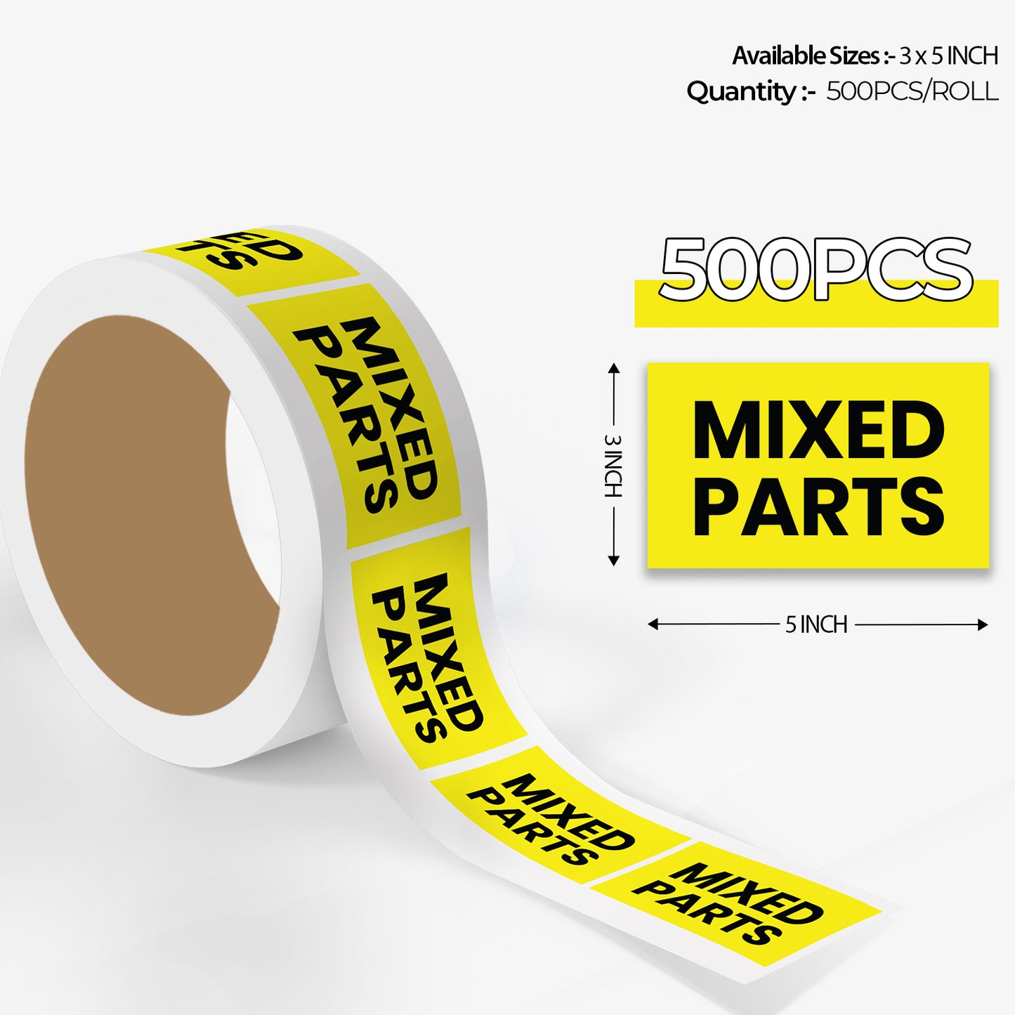StickerJet Mixed Parts - OSHA Mixed Labels - 3"x5" Rectangle Labels - 500 Qty/Roll - Paper, Easy Peel And Stick, Strong Adhesive, Made In USA