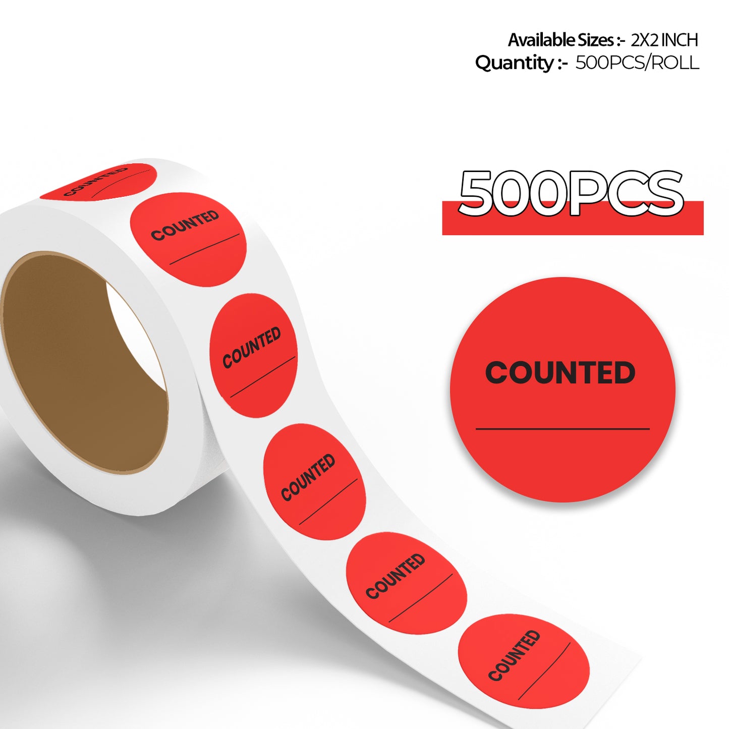 StickerJet Counted – OSHA Inventory Control Roll Labels – 2" Circle Labels – 500 Qty/Roll – Paper, Easy Peel And Stick, Strong Adhesive, Made In USA