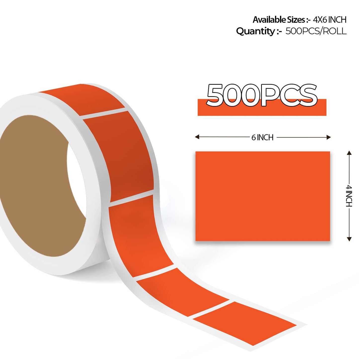 "500pcs Fluorescent Red Color Code Rectangle Labels roll with enlarged sticker preview, rectangular colored label stickers for inventory organization."