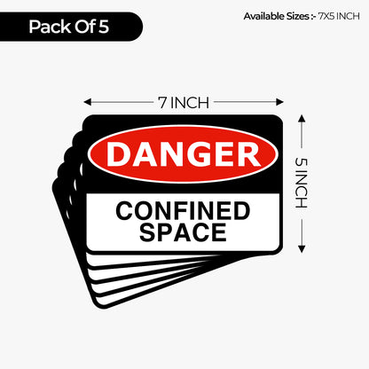 StickerJet Confined Space 3.5""x5"" and 5""x7"" Workplace Stickers - Pack of 5 Individually Cut Rectangle Premium Vinyl Decals, Waterproof, Weatherproof, Scratch-proof, UV resistant