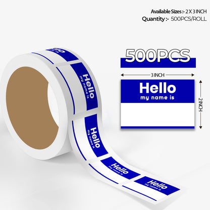 Name Tag - 500 Labels/Roll - 2"x3" - Blue (Copy)- Milli Trial