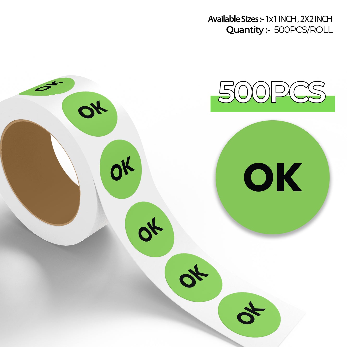 StickerJet OK – OSHA Quality Control Roll Labels – 1" And 2" Circle Labels – 500 Qty/Roll – Paper, Easy Peel And Stick, Strong Adhesive, Made In USA