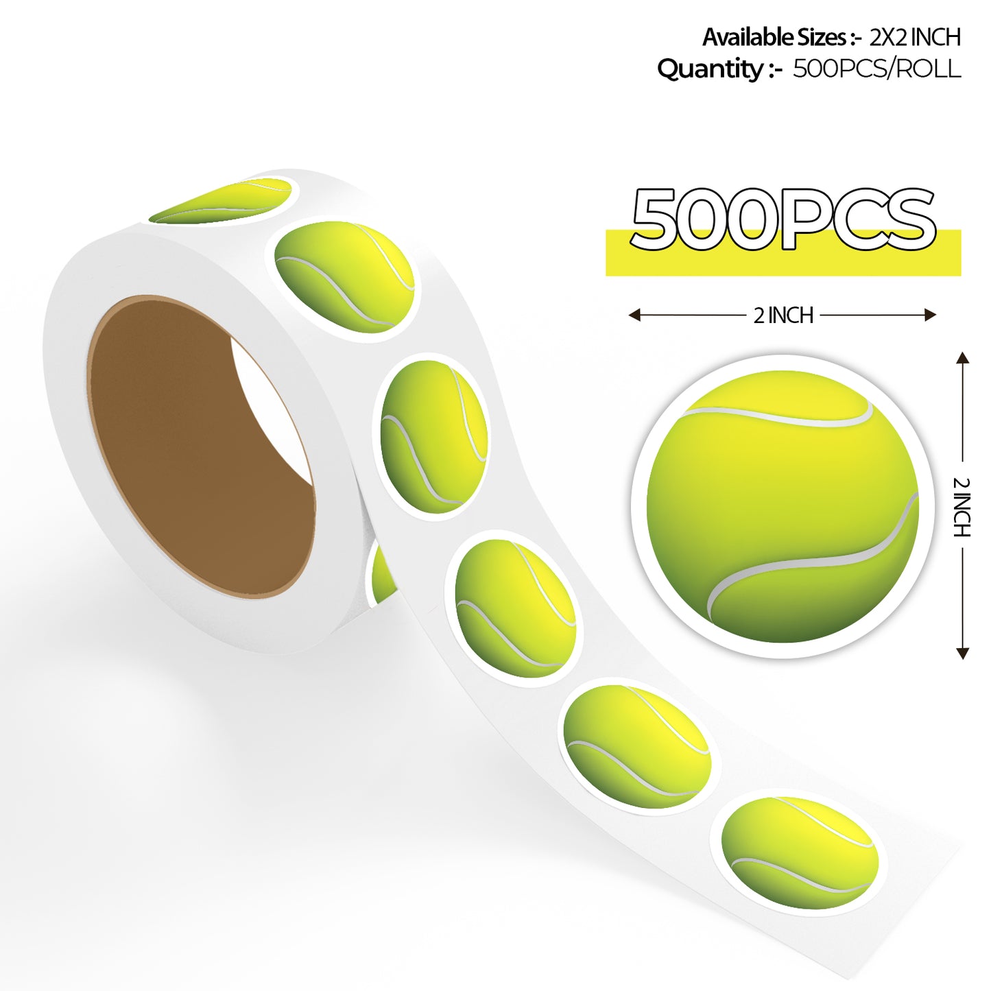 Tennis Ball - 500 Labels/Roll - 2"x2"
