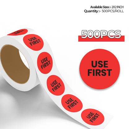StickerJet Use First – OSHA Inventory Control Roll Labels – 2" Circle Labels – 500 Qty/Roll – Paper, Easy Peel And Stick, Strong Adhesive, Made In USA