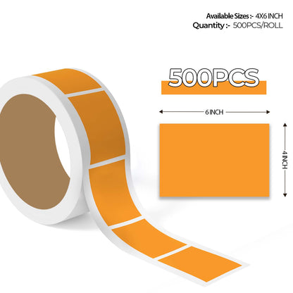 "Fluorescent Orange Color Code Rectangle Labels sticker roll with enlarged preview, solid rectangular colored label stickers on white background."
