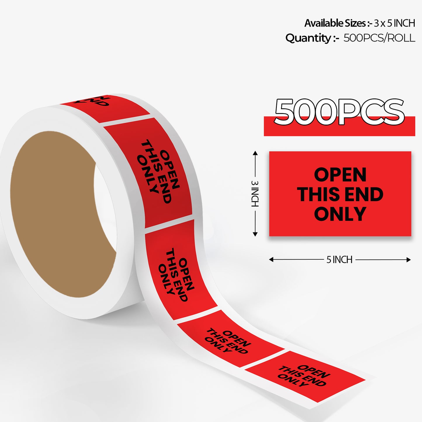 StickerJet Open This Side Only – OSHA Receiving Labels – 3"x5" Rectangle Labels – 500 Qty/Roll – Paper, Easy Peel And Stick, Strong Adhesive, No Residue, Made In USA