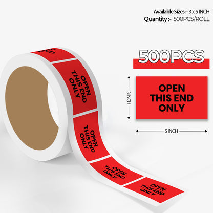 StickerJet Open This Side Only – OSHA Receiving Labels – 3"x5" Rectangle Labels – 500 Qty/Roll – Paper, Easy Peel And Stick, Strong Adhesive, No Residue, Made In USA