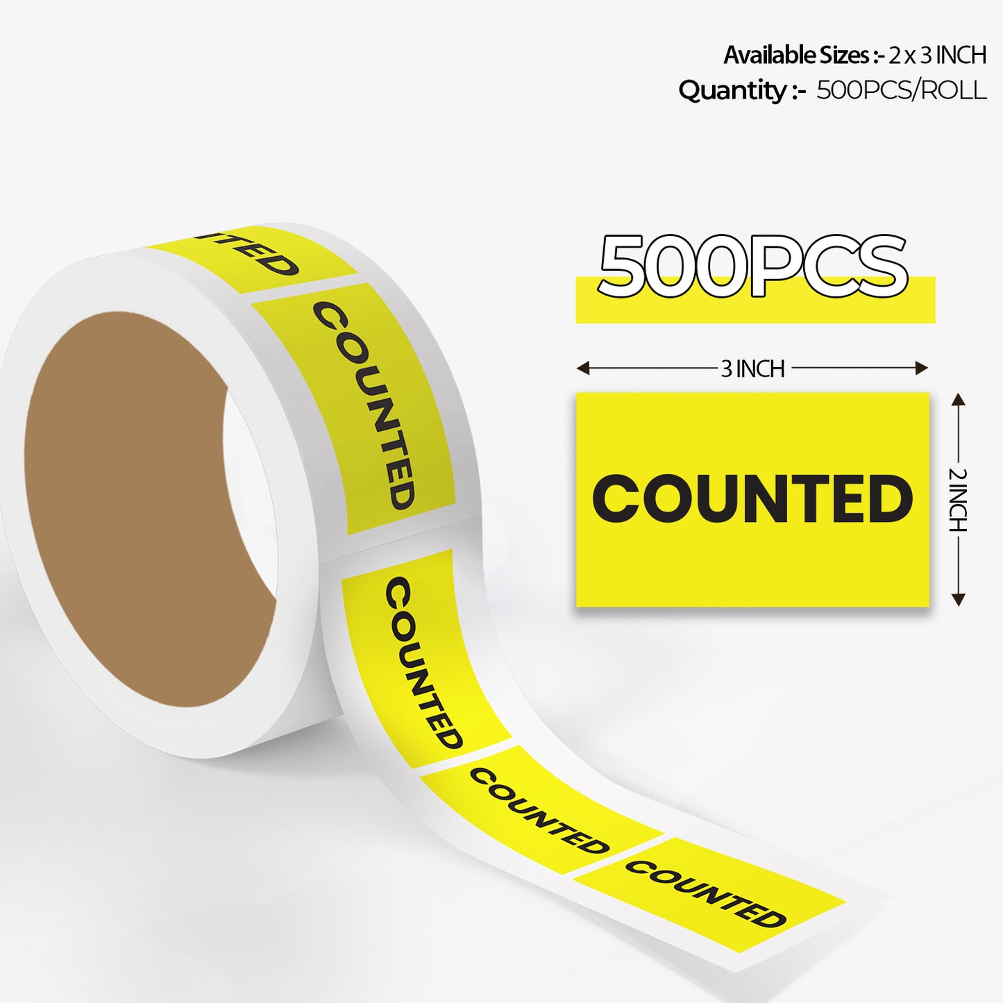 StickerJet Counted – OSHA Inventory Control Roll Labels – 2x3" Rectangle Labels – 500 Qty/Roll – Paper, Easy Peel And Stick, Strong Adhesive, Made In USA