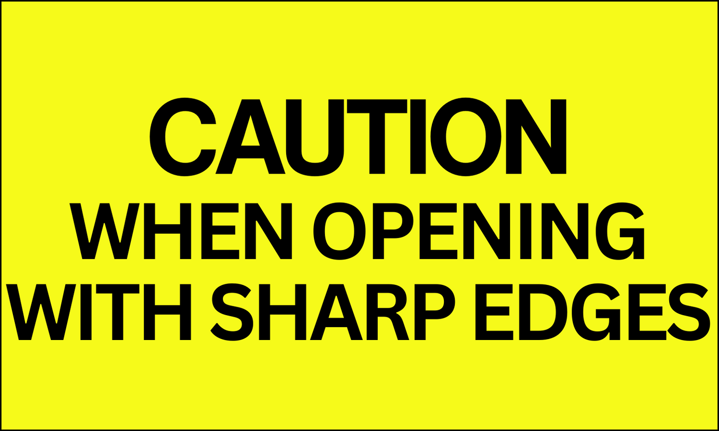 StickerJet Caution When Opening With Sharp Edges – OSHA Receiving Labels – 3"x5" Rectangle Labels – 500 Qty/Roll – Paper, Easy Peel And Stick, Strong Adhesive, No Residue, Made In USA
