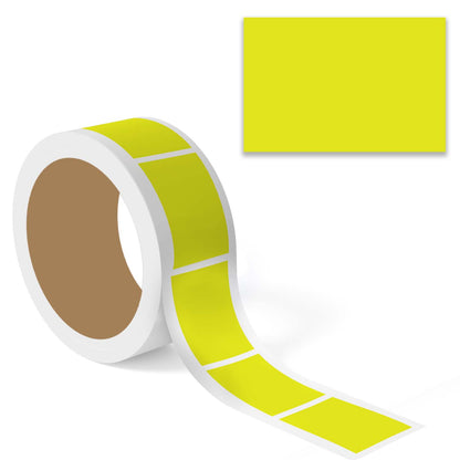 "Fluorescent Yellow Color Code Rectangle Labels sticker roll with enlarged preview, solid rectangular colored label stickers on white background."
