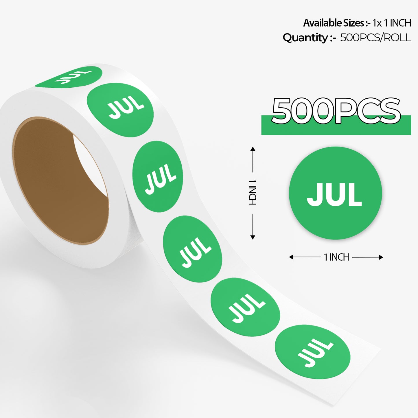 July (Circle) - Month Lables Roll - 1"x1" / 2"x2"