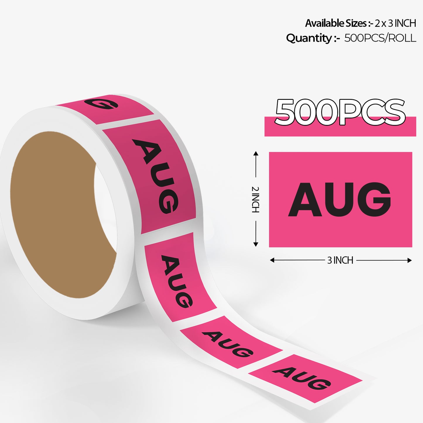 August (Rectangle) - Month Lables Roll - 2"x3" / 3"x5"