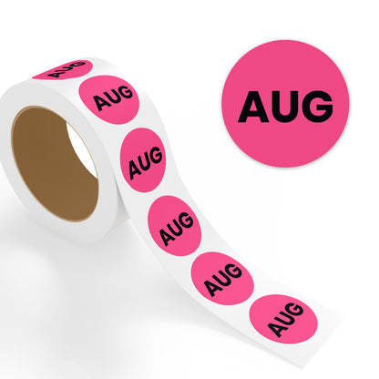August (Circle) - Month Lables Roll - 1"x1" / 2"x2"