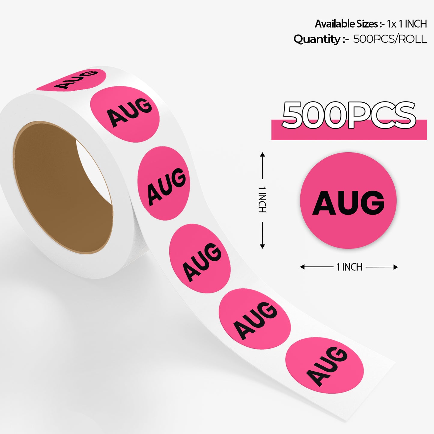 August (Circle) - Month Lables Roll - 1"x1" / 2"x2"