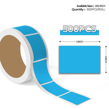 "500pcs Light Blue Color Code Rectangle Labels roll with enlarged sticker preview, rectangular colored label stickers for inventory organization."