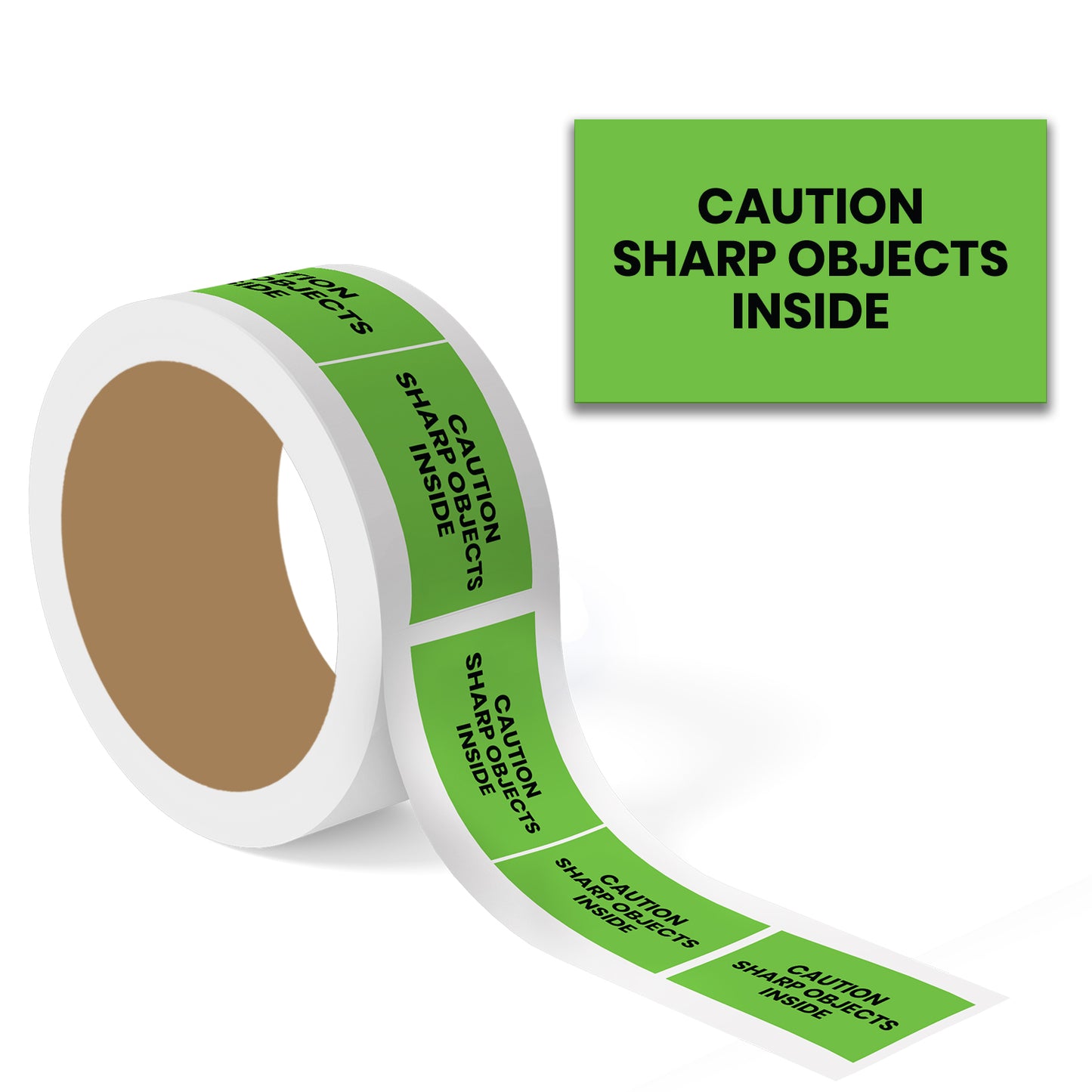Caution/Sharp Objects Inside - Enclosed Labels Roll - 3"x5"