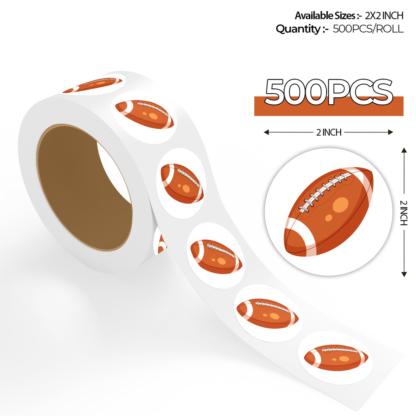 American Football - 500 Labels/Roll - 2"x2"