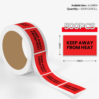 StickerJet Keep Away From Heat – OSHA Receiving Labels – 3"x5" Rectangle Labels – 500 Qty/Roll – Paper, Easy Peel And Stick, Strong Adhesive, No Residue, Made In USA