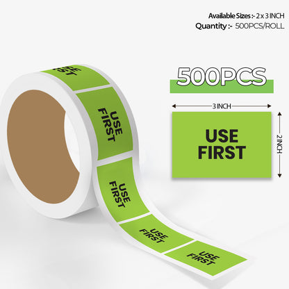 StickerJet Use First – OSHA Inventory Control Roll Labels – 2x3" Rectangle Labels – 500 Qty/Roll – Paper, Easy Peel And Stick, Strong Adhesive, Made In USA