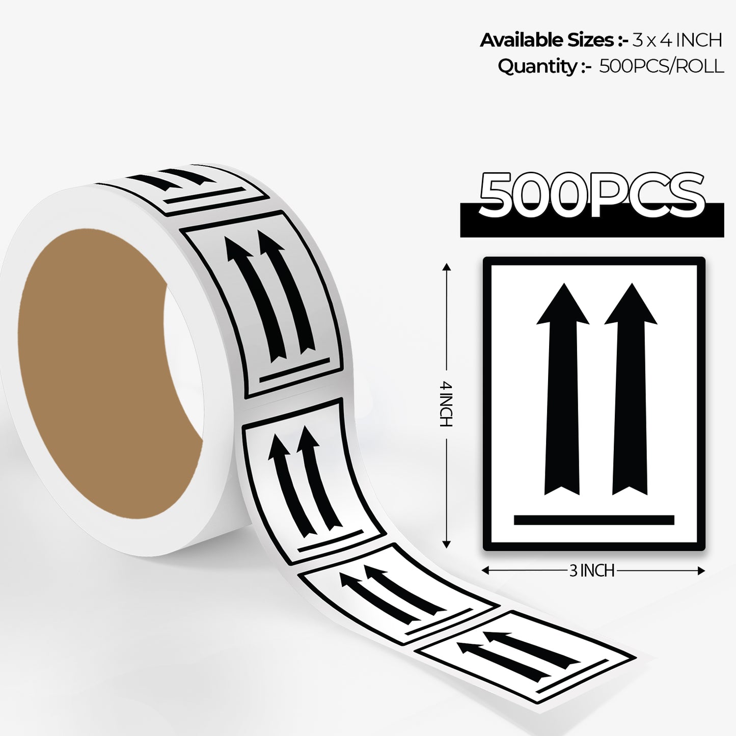 StickerJet Black Arrows – OSHA Air Speciality Labels – 3"x4" Rectangle Labels – 500 Qty/Roll – Paper, Easy Peel And Stick, Strong Adhesive, Made In USA